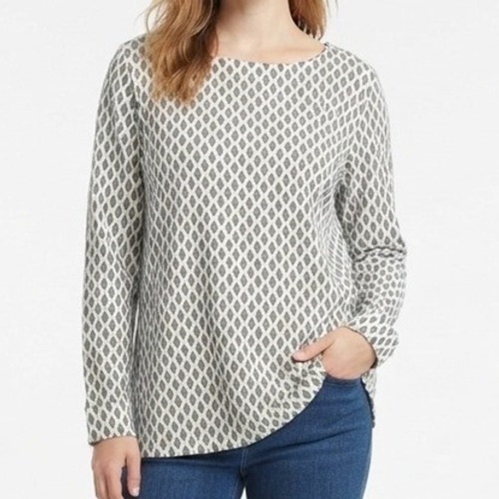 Chico's Long Sleeve Top Womens Size 3 XL White Black Diamond Geometric Print